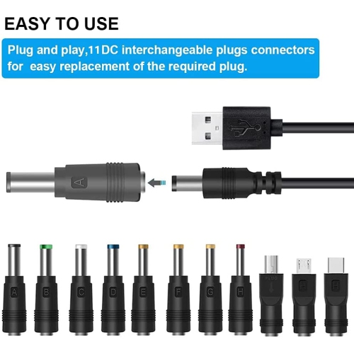 Universal 12V Car Charger(Max 10A) + 5V DC Power Cable,with 11 Connectors for DVD Player,Dash Camera,GPS,Bluetooth Speakers,Shaver Fans