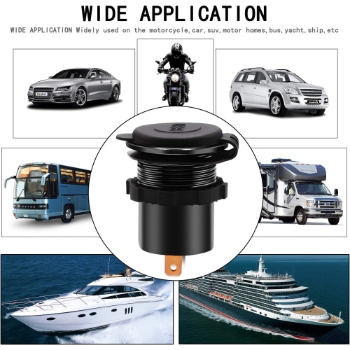 Upgraded Aluminum Alloy Fast Charging 3.0 USB Charger Socket IP66 Waterproof Dual USB Power Outlet with QC 3.0 USB Port & 5V 2.4A Port Led Light for