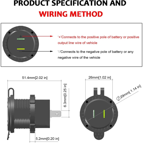 Upgraded Aluminum Alloy Fast Charging 3.0 USB Charger Socket IP66 Waterproof Dual USB Power Outlet with QC 3.0 USB Port & 5V 2.4A Port Led Light for