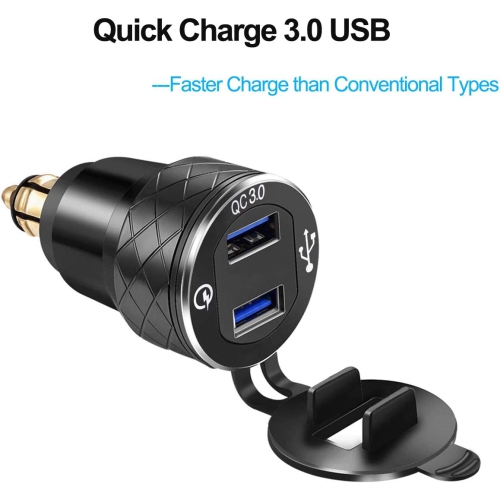Aluminium Alloy DIN Hella USB Plug Adapter Motorcycle Dual USB Charger Quick Charge 3.0 Waterproof with Voltmeter Compatible with BMW Triumph Tiger