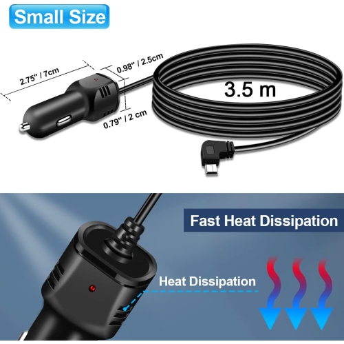 Chargeur de caméra de tableau de bord pour l’auto, interfaces mini USB et micro USB, cordon d’alimentation pour enregistreurs de type L pour