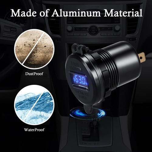 USB C Car Charger Socket 12V/24V USB Outlet, 45W PD Type C & 18W QC 3.0 Car Dual USB Port with LED Voltmeter & Button Switch DIY Car Socket for Car