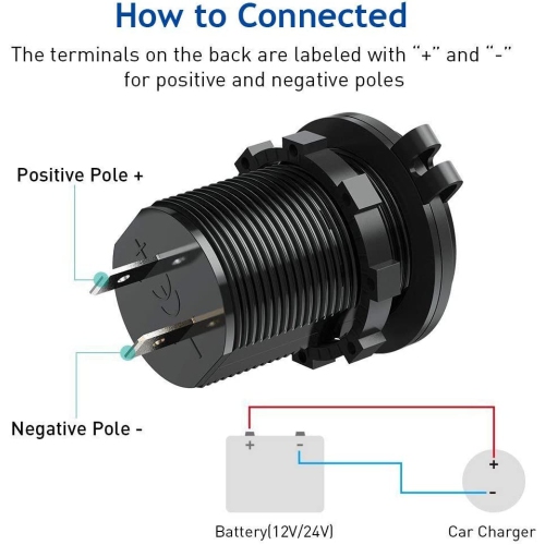 Dual USB Charger Socket, 12V 4.2A Car Charger Power Outlet with Blue LED Display, Waterproof USB Car Socket Dual Charging Ports for Most 12-24V Car