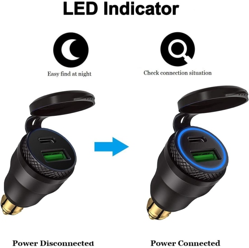 Chargeur Power Delivery DIN HELLA Powerlet en aluminium 30 W vers type C et adaptateur DIN USB 3.0 Quick charge pour moto étanche pour prise DIN de