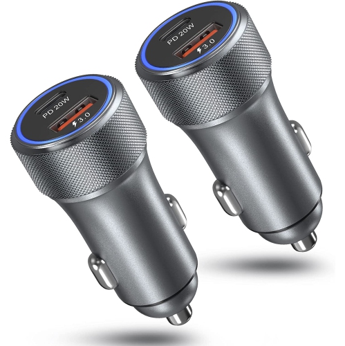 DOLAER  USB C Fast Car Charger, 2 Pack 36W Pd 3.0 Fast Charge Dual Port USB Type C And Qc 3.0 Cargador Lighter Adapter Compatible for Samsung Galaxy