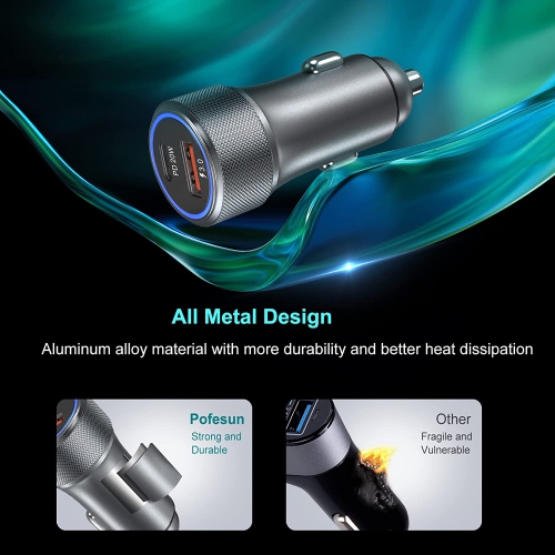 USB C Fast Car Charger, 2 Pack 36W PD 3.0 Fast Charge Dual Port USB Type C and QC 3.0 Cargador Lighter Adapter Compatible for Samsung Galaxy