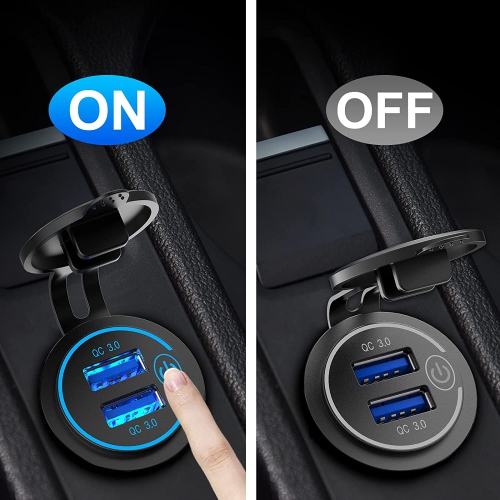 Quick Charge 3.0 Dual USB Charger Socket, Waterproof 12V-24V USB Outlet QC3.0 Dual USB Power Socket with Touch Switch DIY Car Port Outlet for Car