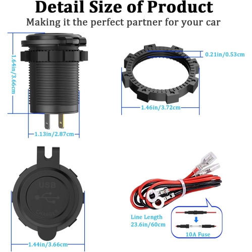 Quick Charge 3.0 Dual USB Charger Socket, Waterproof 12V-24V USB Outlet QC3.0 Dual USB Power Socket with Touch Switch DIY Car Port Outlet for Car