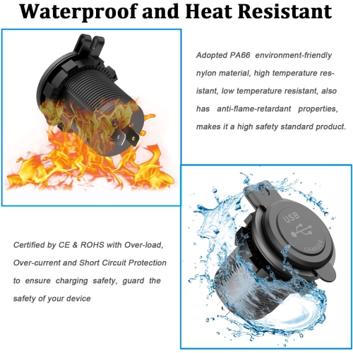 Quick Charge 3.0 Dual USB Charger Socket, Waterproof 12V-24V USB Outlet QC3.0 Dual USB Power Socket with Touch Switch DIY Car Port Outlet for Car