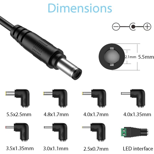 DC 12V 2A Car Charger Universal Power Cord 5.5x2.1mm to Cigarette Lighter with 8 Connector for DVD Player, GPS, Bluetooth Speakers, Breast Pump,