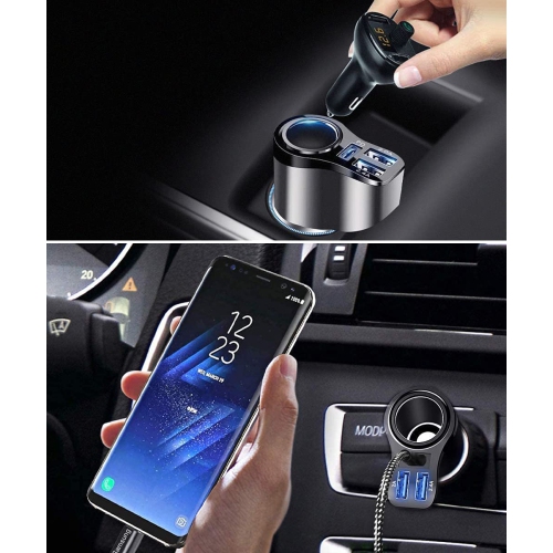 4 in 1 USB C Car Charger, 36W Multi USB Cigarette Lighter Adapter, Socket Splitter with 3 USB Ports, 12V/24V Dual USB Type C PD Fast Car Charger
