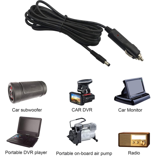 12V 24 V DC 5.5mm x 2.1mm Car Cigarette Lighter Extension Power Supply Adapter Cable with LED for Car Truck Bus Van(10FT)