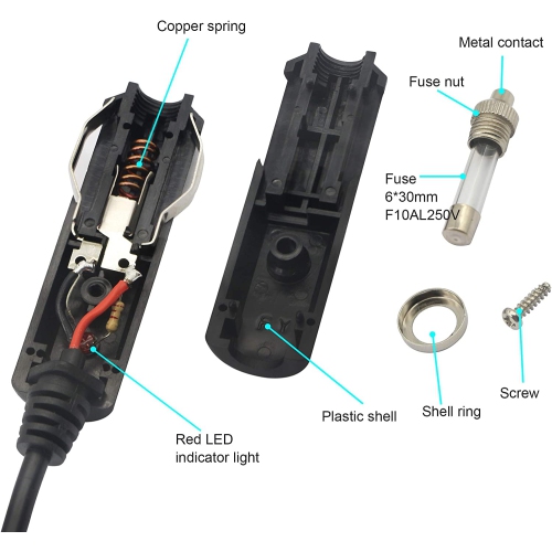 12V 24 V DC 5.5mm x 2.1mm Car Cigarette Lighter Extension Power Supply Adapter Cable with LED for Car Truck Bus Van(10FT)