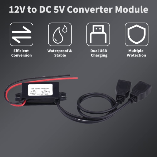 Dc To Dc Charger Converter, 3A DC 12V to DC 5V Dual USB Charger Adapter Converter Module Dual Power Adapter DC To DC Buck Converter Step Down Power