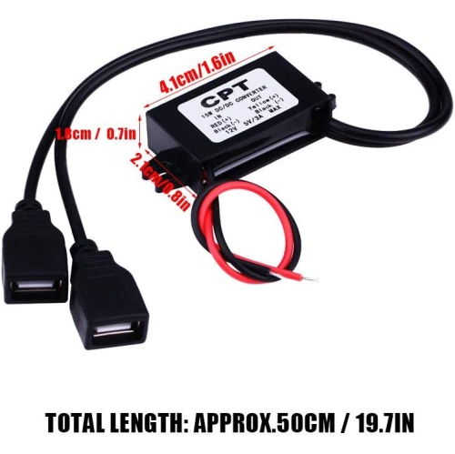 Dc To Dc Charger Converter, 3A DC 12V to DC 5V Dual USB Charger Adapter Converter Module Dual Power Adapter DC To DC Buck Converter Step Down Power