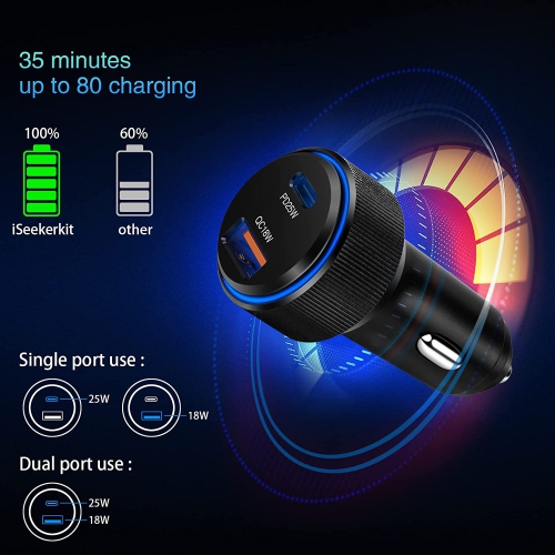 Car Charger,43W USB C Car Charger 2Pack PD Fast Charge [USB C +USB A ],Cigarette Lighter Adapter Work for iPhone 13 12 11 Pro Max Mini XR X 8 iPad