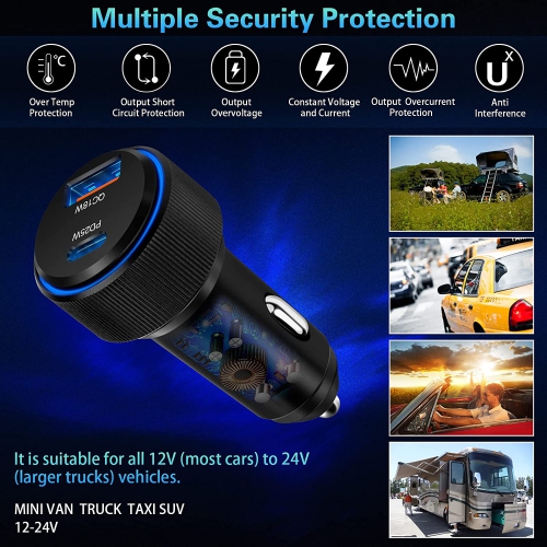 Car Charger,43W USB C Car Charger 2Pack PD Fast Charge [USB C +USB A ],Cigarette Lighter Adapter Work for iPhone 13 12 11 Pro Max Mini XR X 8 iPad