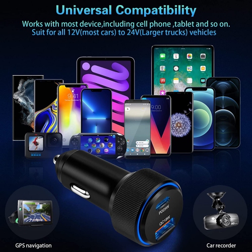 Car Charger,43W USB C Car Charger 2Pack PD Fast Charge [USB C +USB A ],Cigarette Lighter Adapter Work for iPhone 13 12 11 Pro Max Mini XR X 8 iPad