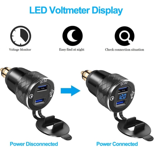Adaptateur de moto en alliage d’aluminium DIN à double USB Chargeur de batterie rapide 3.0 DIN HELLA USB Powerlet Adaptateur en aluminium avec