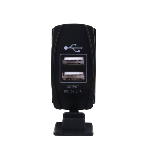 DC 12V-24V Motorcycle Dual Port USB Charging Dock, 3.1A Car Quick Fast Charge USB Charger Rocker Switch Style Blue LED for Car, Motorcycle, Electric