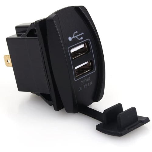 DC 12V-24V Motorcycle Dual Port USB Charging Dock, 3.1A Car Quick Fast Charge USB Charger Rocker Switch Style Blue LED for Car, Motorcycle, Electric