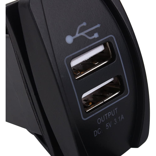 DC 12V-24V Motorcycle Dual Port USB Charging Dock, 3.1A Car Quick Fast Charge USB Charger Rocker Switch Style Blue LED for Car, Motorcycle, Electric