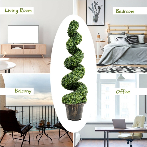 Gymax 2Pcs 4FT Artificial Boxwood Spiral Tree W/Realistic Leaves Indoor Outdoor Office