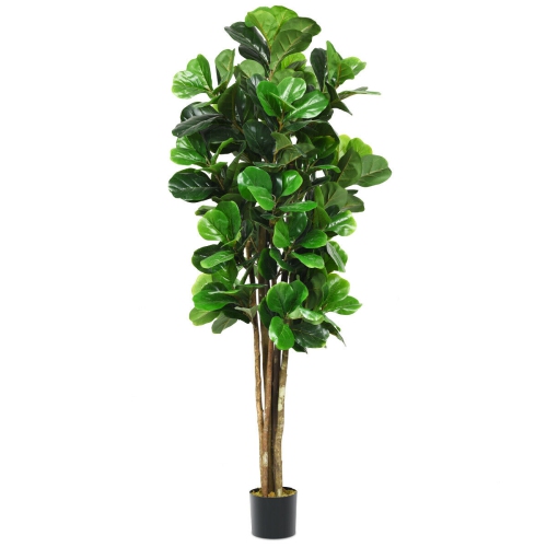 GYMAX  6-Feet Artificial Fiddle Leaf Fig Tree Indoor-Outdoor Home Decorative Planter