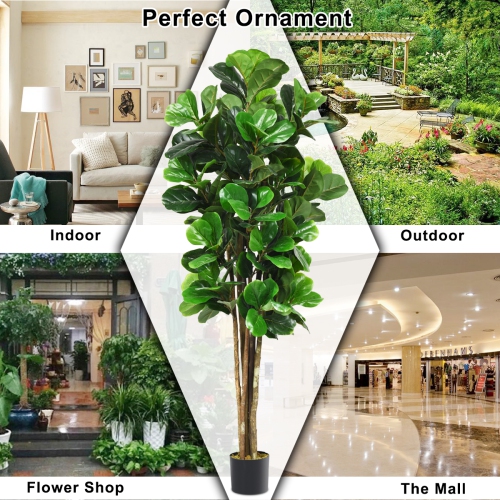 Gymax 6-Feet Artificial Fiddle Leaf Fig Tree Indoor-Outdoor Home Decorative Planter