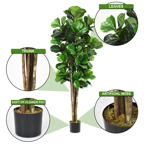 Gymax 6-Feet Artificial Fiddle Leaf Fig Tree Indoor-Outdoor Home Decorative Planter
