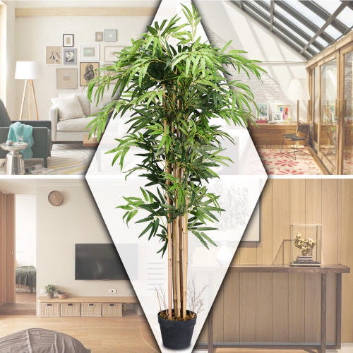 Gymax Artificial Bamboo Silk Tree Planter Green 5 Feet Holiday Decor