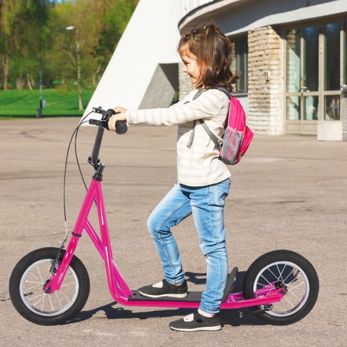 Trottinette pour enfant à hauteur réglable avec roue de 12 po remplie d’air, rose