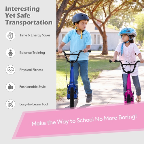 Trottinette pour enfant à hauteur réglable avec roue de 12 po remplie d’air, rose