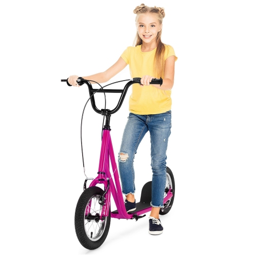 Trottinette pour enfant à hauteur réglable avec roue de 12 po remplie d’air, rose