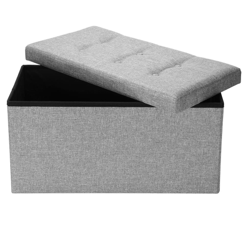 30" Folding Storage Ottoman Bench, Storage Chest/Footrest/Padded Seat, Poly Linen Storage Organizer