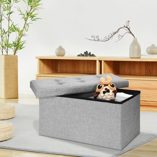 30" Folding Storage Ottoman Bench, Storage Chest/Footrest/Padded Seat, Poly Linen Storage Organizer