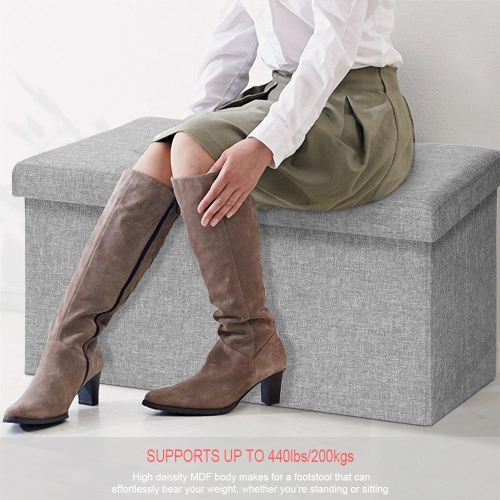 30" Folding Storage Ottoman Bench, Storage Chest/Footrest/Padded Seat, Poly Linen Storage Organizer