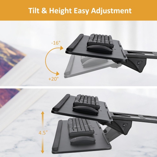 Adjustable Under Desk Keyboard Tray, 26'' Extra Wide Sliding Drawer with Gel Wrist Pad | Ergonomic Height & Tilt Adjustment