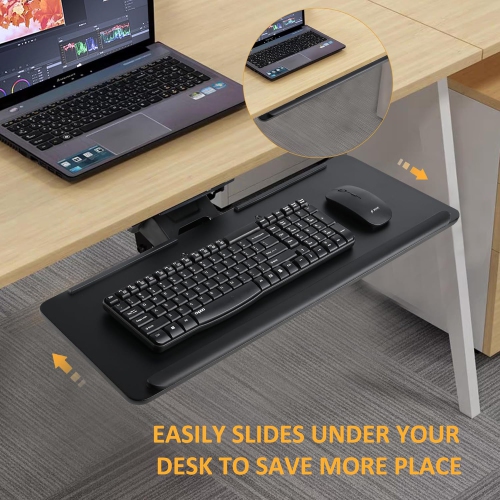 Adjustable Under Desk Keyboard Tray, 26'' Extra Wide Sliding Drawer with Gel Wrist Pad | Ergonomic Height & Tilt Adjustment