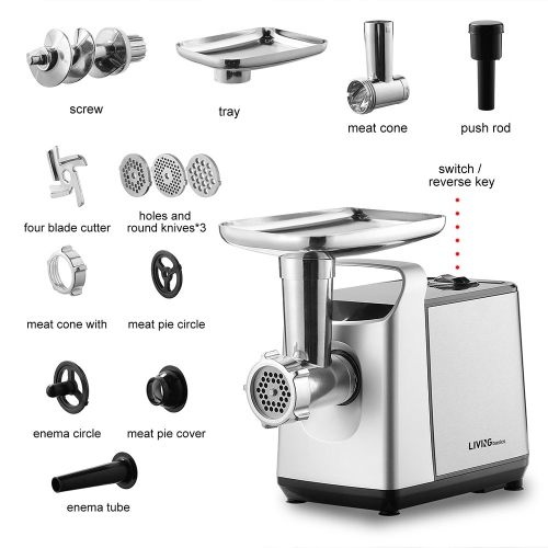 Electric Meat Grinder with Sausage Stuffer Maker, Max 3000W Stainless Steel Food Processor Veggies Shredder