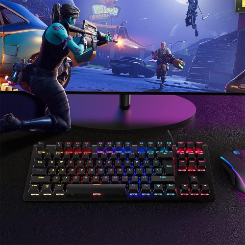 87 Keys RGB LED Backlit Mechanical Gaming Keyboard with 9 Lighting Modes for Windows PC/MAC games