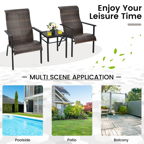 Gymax 3PCS Rattan Bistro Chair Set Patio Furniture Set W/Table