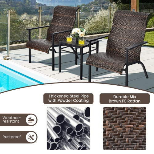 Gymax 3PCS Rattan Bistro Chair Set Patio Furniture Set W/Table