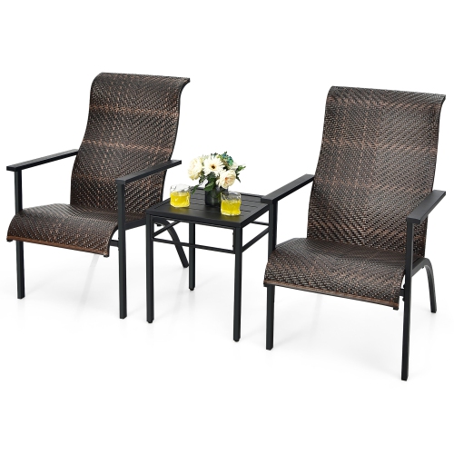 Gymax 3PCS Rattan Bistro Chair Set Patio Furniture Set W/Table