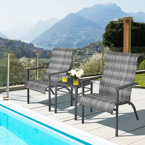 GYMAX  3PCs Rattan Bistro Chair Set Patio Furniture Set W/table