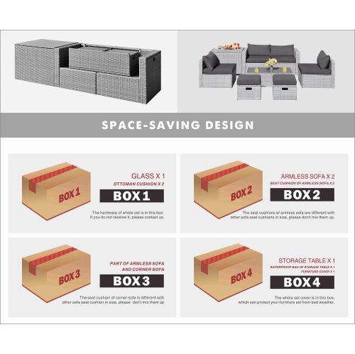 Gymax 8PCS Rattan Patio Space-Saving Furniture Set w/ Waterproof Cover & Grey Cushions
