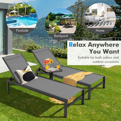 Gymax Set Of 2 Patio Chaise Lounge Outdoor Adjustable Lounge Chair W/ 6-Position Backrest Grey