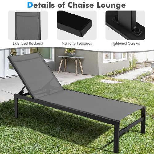 Gymax Set Of 2 Patio Chaise Lounge Outdoor Adjustable Lounge Chair W/ 6-Position Backrest Grey