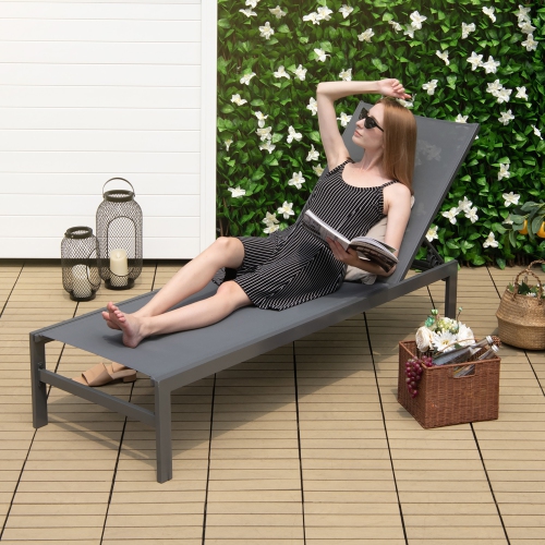 Gymax Set Of 2 Patio Chaise Lounge Outdoor Adjustable Lounge Chair W/ 6-Position Backrest Grey