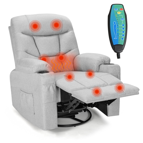 Gymax Massage Rocking Recliner Chair 360 Degree Swivel Fabric Single Sofa w/ Heating